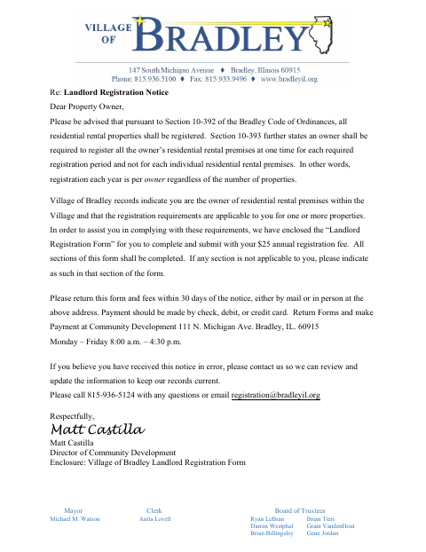 First page of the Landlord Registration Packet