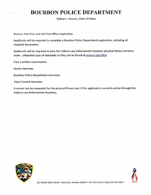 First page of the Police Officer Application and Personal History Statement