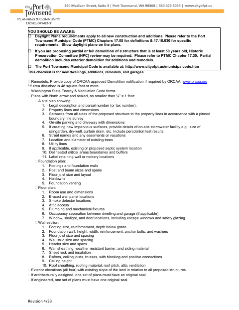 First page of the Residential Building Permit Checklist