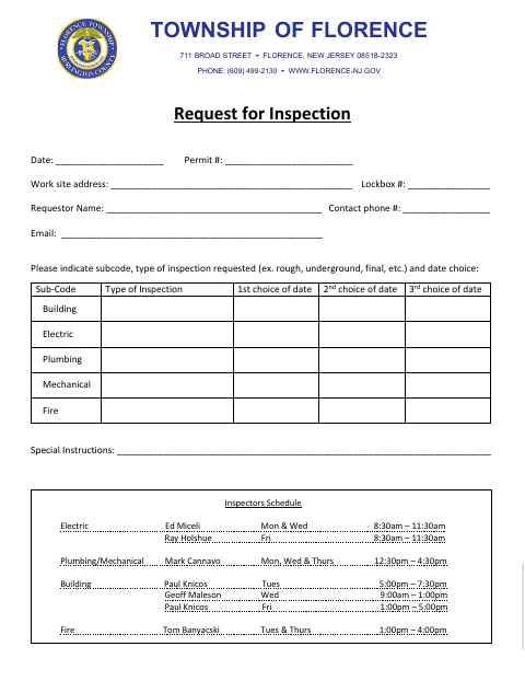 First page of the Request for Inspection