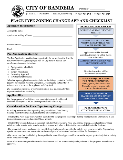 First page of the Place Type Zoning Change Application and Checklist