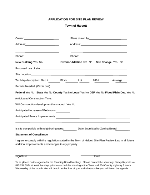 First page of the Application for Site Plan Review