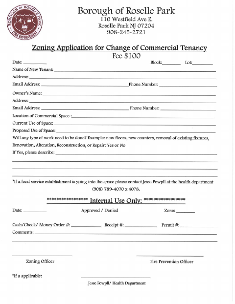 First page of the Change of Commercial Tenancy Application