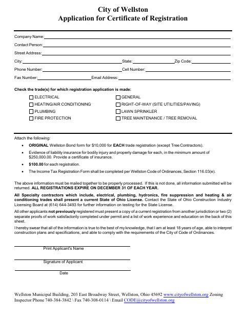First page of the Application for Certificate of Registration