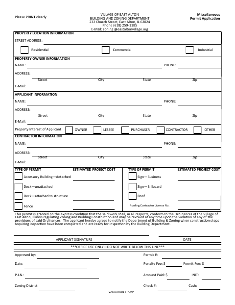 First page of the Miscellaneous Permit Application