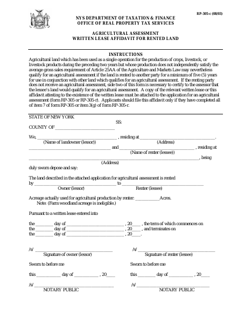 First page of the Agricultural Assessment Written Lease Affidavit
