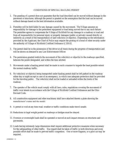 First page of the Overweight/Oversize Hauling Permit Additional Trailer Listing