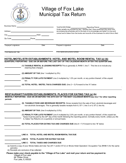 First page of the Municipal Tax Return