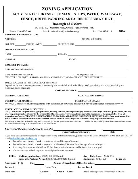 First page of the Zoning Permit – Shed, Fence, Patio, Deck, Walkway