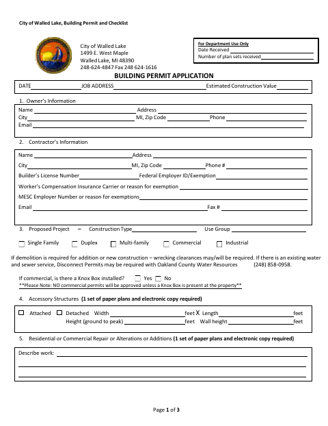 First page of the Building Permit Application