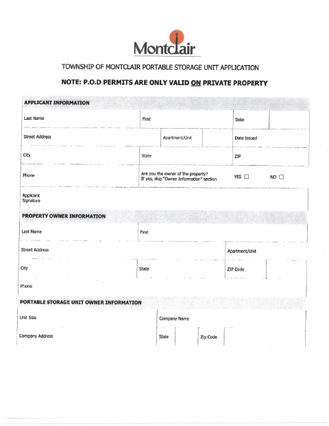 First page of the POD Permit Application