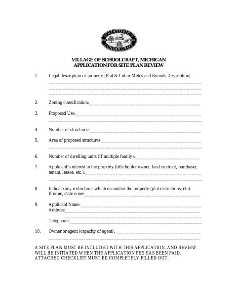 First page of the Application for Site Plan Review