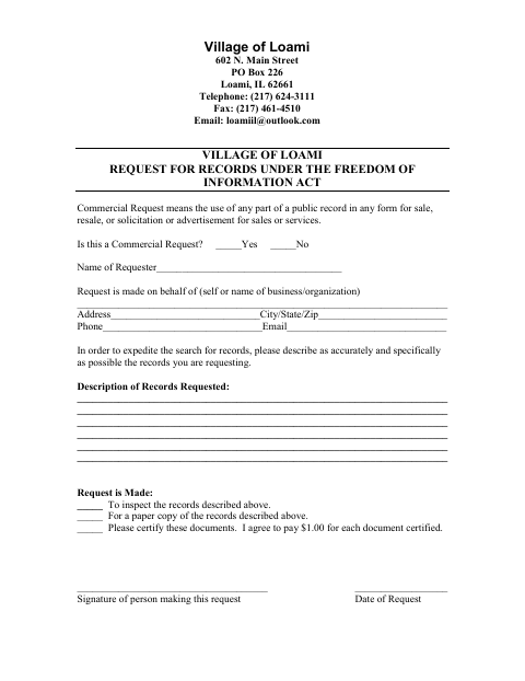 First page of the Request for Records Under the Freedom of Information Act