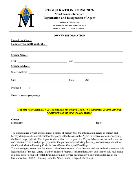 First page of the Non-Owner-Occupied Registration and Designation of Agent