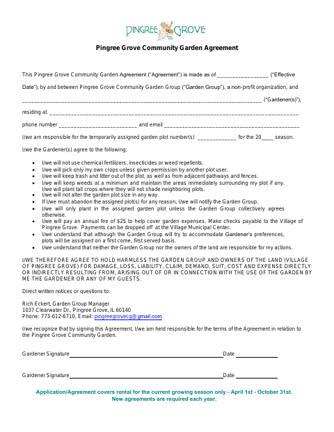 First page of the Community Garden Agreement