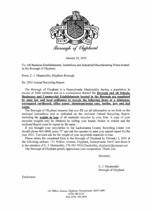 First page of the Annual Recycling Compliance Report
