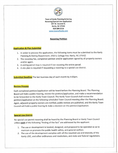 First page of the Rezoning and Special Use Application