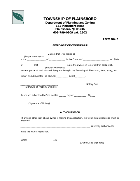 First page of the Affidavit of Ownership