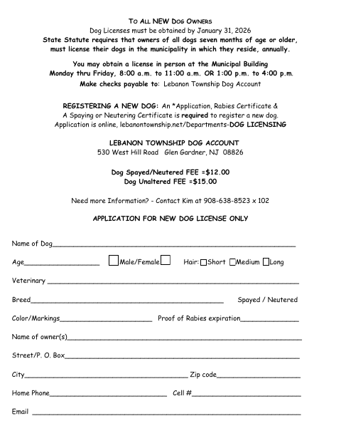 First page of the 2026 Dog License Application