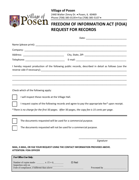 First page of the Freedom of Information Act (FOIA) Request for Records