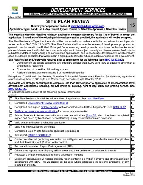 First page of the Site Plan Review
