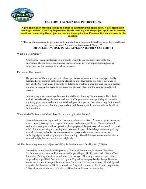 First page of the Use Permit Application