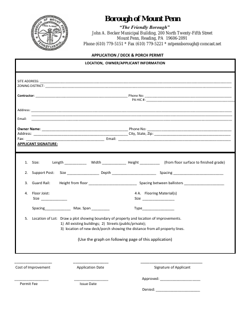 First page of the Deck & Porch Permit Application