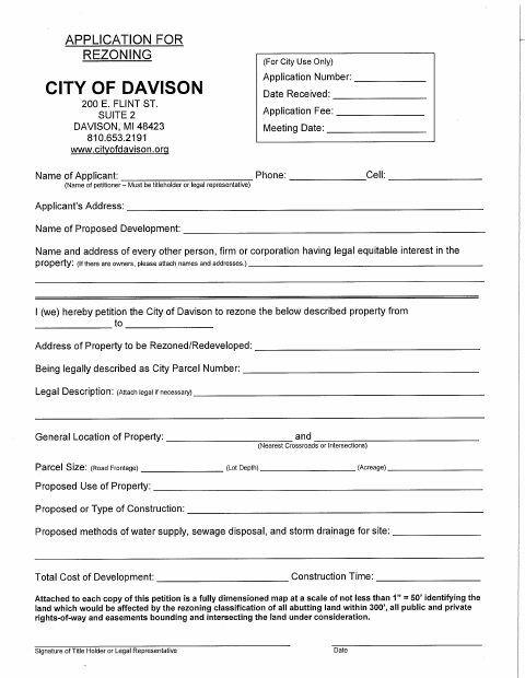 First page of the Rezoning Application