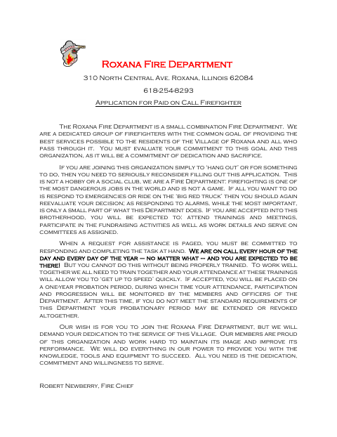 First page of the Paid On Call Firefighter Application