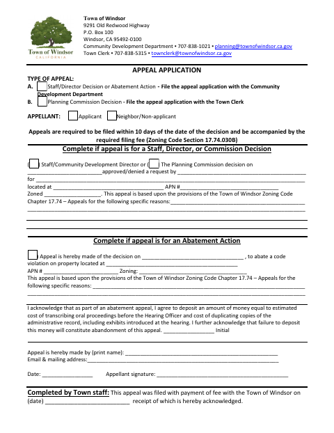 First page of the Appeal Application