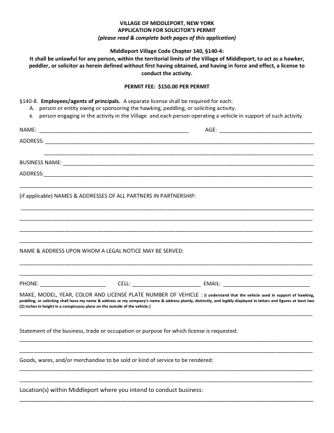 First page of the Application for Solicitor’s Permit