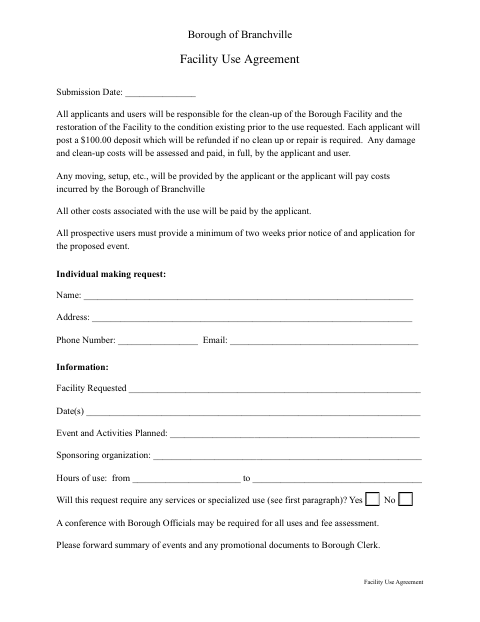 First page of the Facility Use Agreement