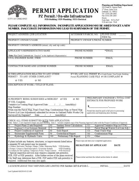 First page of the PZ Permit Application