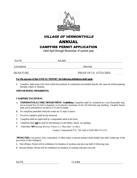 First page of the Annual Campfire Permit Application