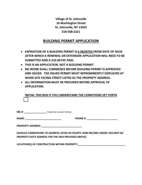 First page of the Building Permit Application