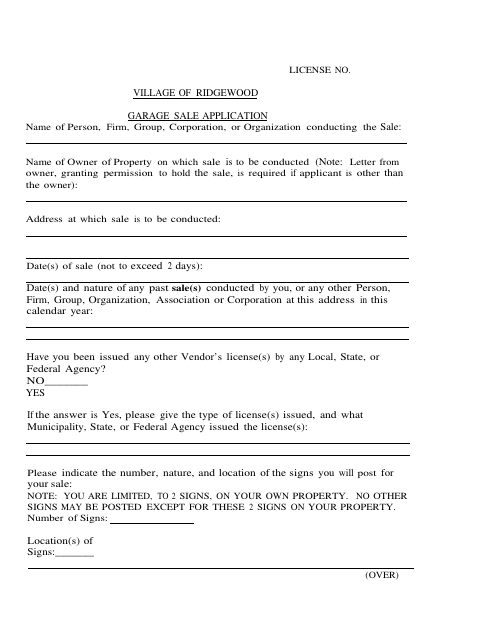 First page of the Garage Sale Application