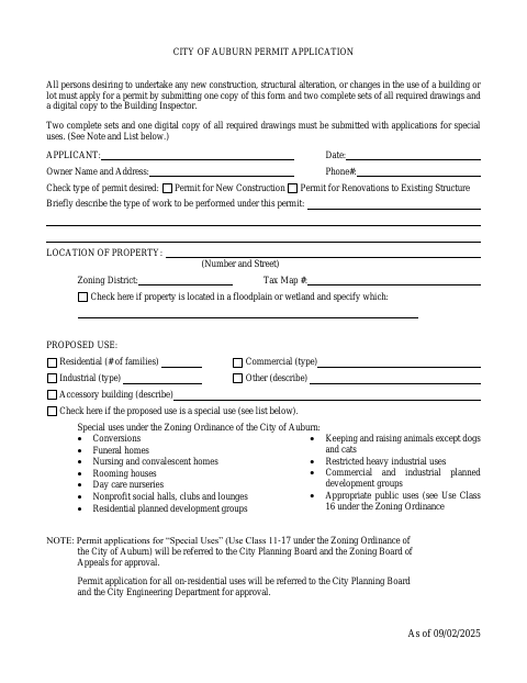 First page of the Building Permit Application