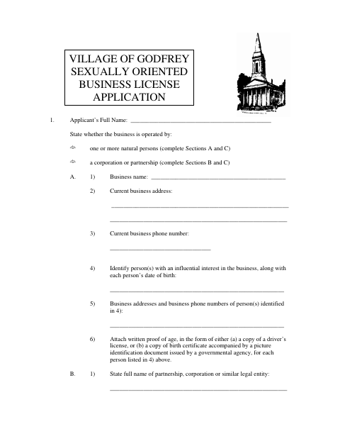 First page of the Sexually Oriented Business License Application