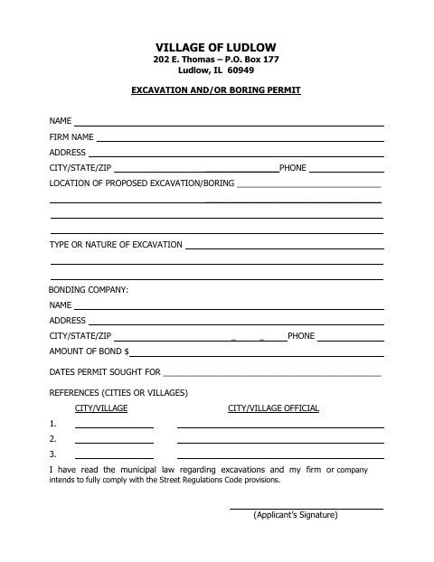 First page of the Excavation and/or Boring Permit