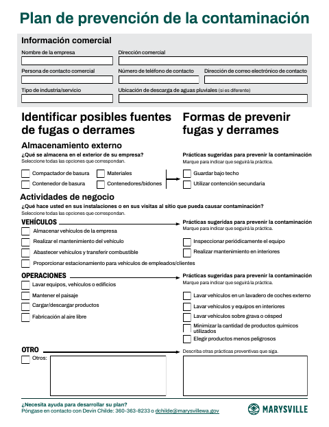 First page of the Plan De Prevención De La Contaminación