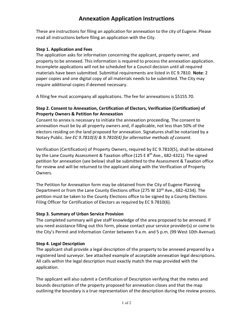 First page of the Annexation Application and Consent
