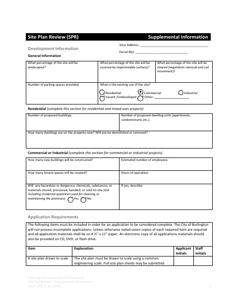 First page of the Site Plan Review Supplemental Information