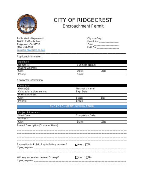 First page of the Encroachment Permit Application