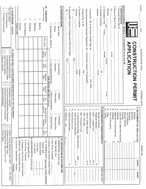 First page of the Construction Permit Application
