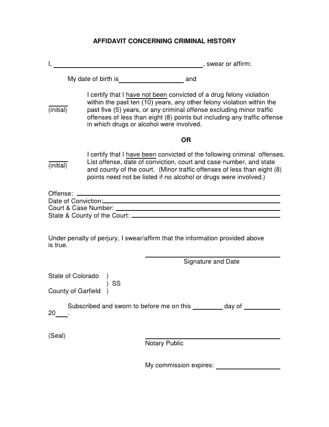 First page of the Affidavit Concerning Criminal History