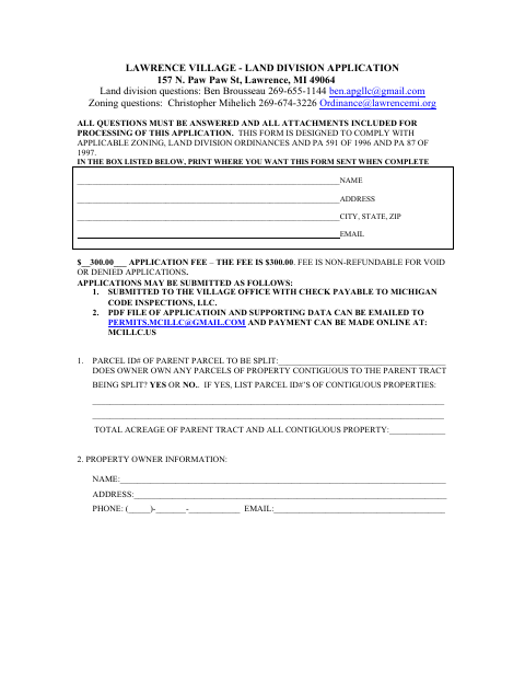 First page of the Land Division Application