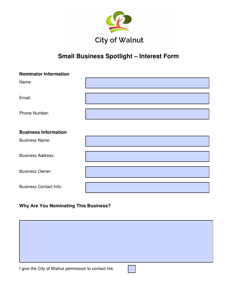 First page of the Small Business Spotlight Interest Form
