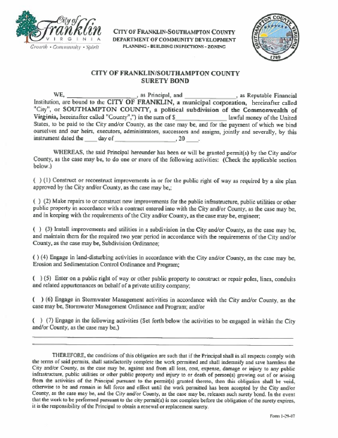 First page of the Surety Bond