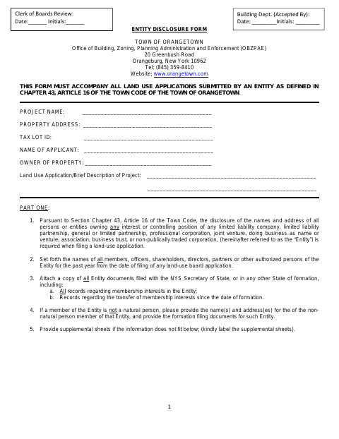 First page of the Entity Disclosure Form