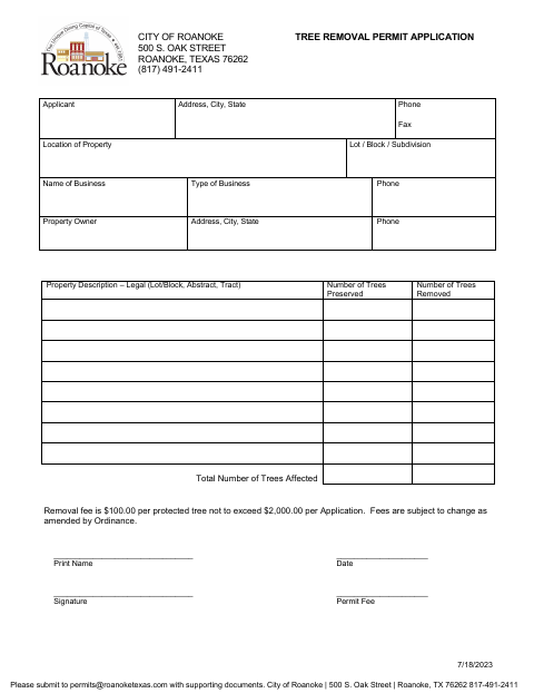 First page of the Tree Removal Permit Application